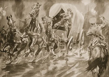 Private Fitch driving a transport cart after the driver had been shot